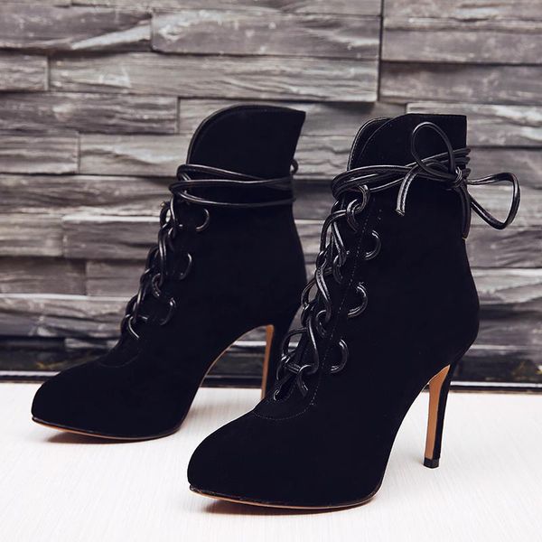 autumn winter suede high-heeled boots cross straps pointed toe ankle boots women beautiful dress, Black
autumn winter suede high-heeled boots cross straps pointed toe ankle boots women beautiful dress, Black
