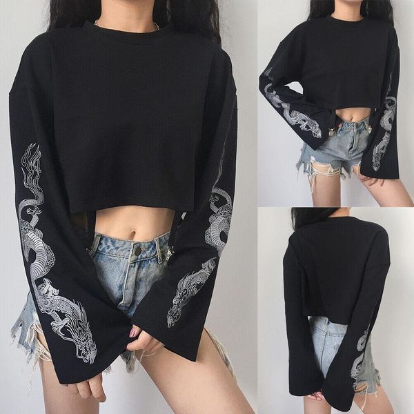 brand new women long sleeve crop dragon print short blouse o neck casual shirt pullover top, White
brand new women long sleeve crop dragon print short blouse o neck casual shirt pullover top, White