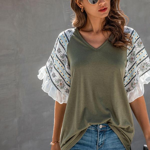 fashion ruffles print tunic blouse patchwork loose v neck casual summer ladies female women short sleeve blusas pullover, White
fashion ruffles print tunic blouse patchwork loose v neck casual summer ladies female women short sleeve blusas pullover, White