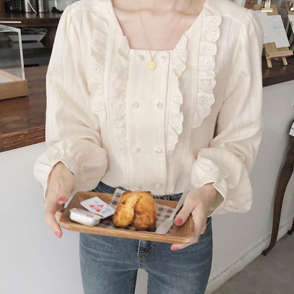 women's blouses & shirts 2021 spring autumn women fashion blouse sweet ruffle solid square collar blusas femme korean long sleeve casu, White
women's blouses & shirts 2021 spring autumn women fashion blouse sweet ruffle solid square collar blusas femme korean long sleeve casu, White