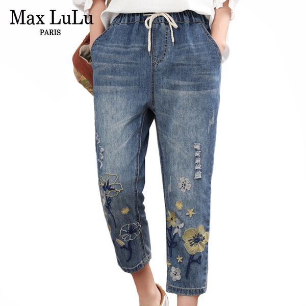 max lulu 2020 chinese summer fashion style ladies vintage embroidery jeans women casual floral denim trousers ripped harem pants c0115, Black;white
max lulu 2020 chinese summer fashion style ladies vintage embroidery jeans women casual floral denim trousers ripped harem pants c0115, Black;white