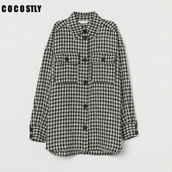 woman jacket black and white houndstooth oversized tweed jacket fashion plaid wool blend shirt coat ladies outerwear overcoat1, Black;brown
woman jacket black and white houndstooth oversized tweed jacket fashion plaid wool blend shirt coat ladies outerwear overcoat1, Black;brown