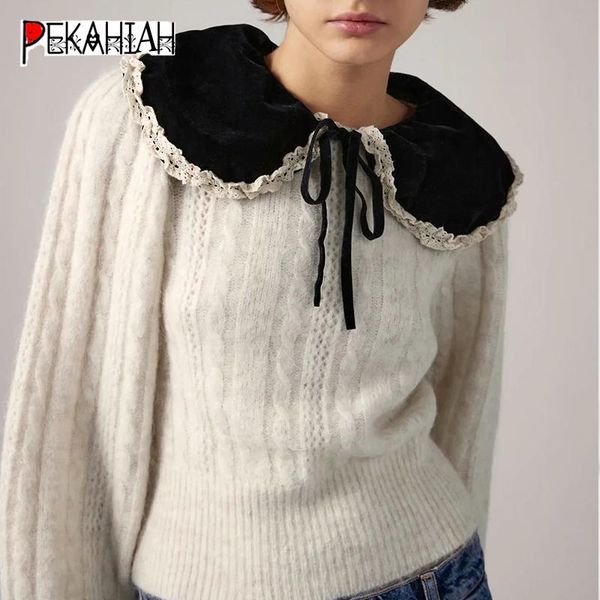 women's sweaters fashion slim long sleeve knitted sweater beige velvet dollcollar elegant eurpean pullover lady casual loose chic top, White;black
women's sweaters fashion slim long sleeve knitted sweater beige velvet dollcollar elegant eurpean pullover lady casual loose chic top, White;black