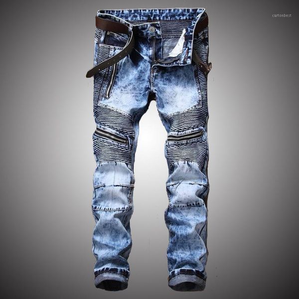 men's jeans classic pants pleated moto biker men skinny slim fit male hip hop denim trousers brand designer wy2411, Blue
men's jeans classic pants pleated moto biker men skinny slim fit male hip hop denim trousers brand designer wy2411, Blue