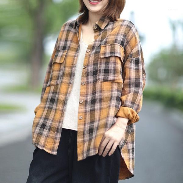 johnature 2021 autumn new leisure retro plaid turn-down collar long sleeve irregular shirt loose comfortable all-match women, White
johnature 2021 autumn new leisure retro plaid turn-down collar long sleeve irregular shirt loose comfortable all-match women, White