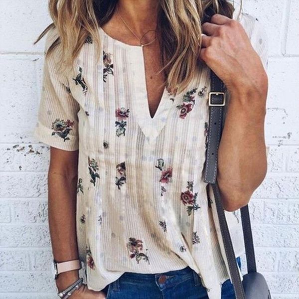 women blouse floral v neck short sleeve plus size 2021 summer fashion women casual loose shirt blusas feminine female, White 
women blouse floral v neck short sleeve plus size 2021 summer fashion women casual loose shirt blusas feminine female, White