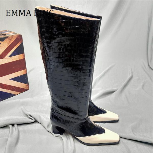 boots 2021 autumn winter women knee high crocodile pattern square toe heels knight female leather long botas de mujer, Black
boots 2021 autumn winter women knee high crocodile pattern square toe heels knight female leather long botas de mujer, Black