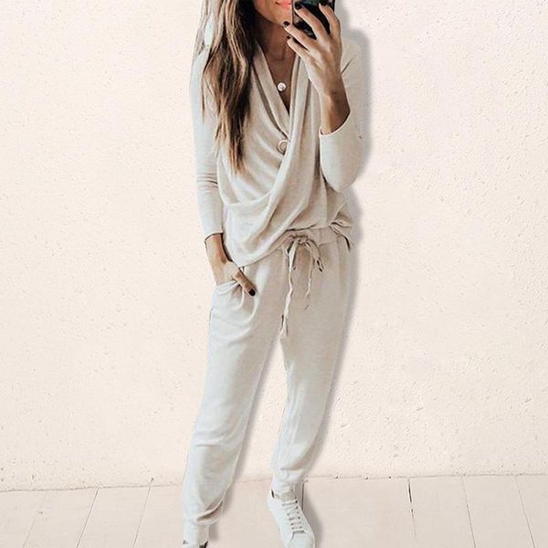 2020 women sweatsuit long sleeve wrap tshirt drawstring sweatpants sport tracksuit loose jogger suits 2 piece outfits1, Gray
2020 women sweatsuit long sleeve wrap tshirt drawstring sweatpants sport tracksuit loose jogger suits 2 piece outfits1, Gray