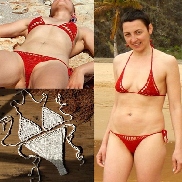 4 color hand crochet bikini red women micro swimwear beach sunbathing lingerie set, White;black
4 color hand crochet bikini red women micro swimwear beach sunbathing lingerie set, White;black