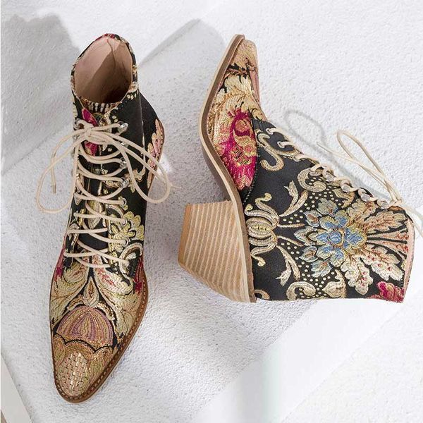 agodor women casual stacked high heels embroidery flower lace up ankle boots shoes female ankle booties silk satin footwear boot1, Black
agodor women casual stacked high heels embroidery flower lace up ankle boots shoes female ankle booties silk satin footwear boot1, Black