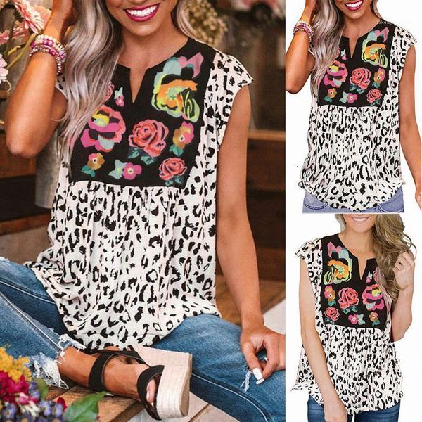 stitching tshirt v neck casual sleeveless tshirt famale summer clothes ladies flower leopard, White
stitching tshirt v neck casual sleeveless tshirt famale summer clothes ladies flower leopard, White