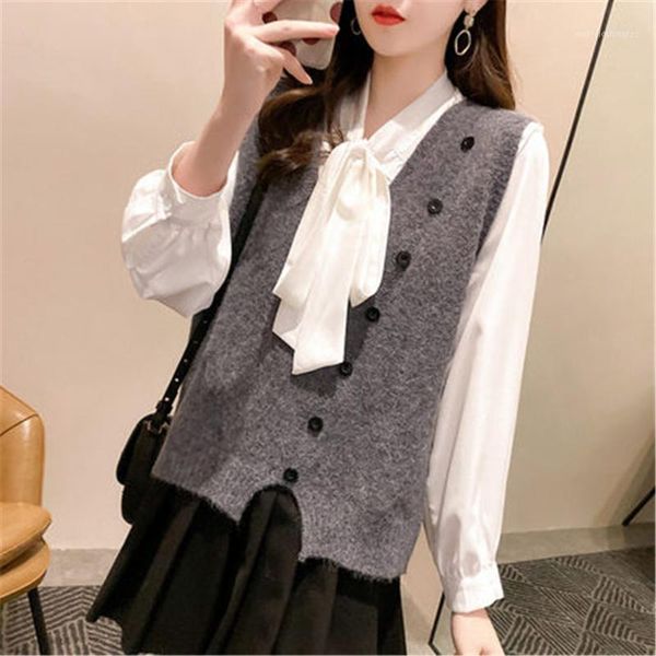 women's vests 2021 autumn sleeveless sweater vest women preppy style pure button deep v neck knitted jumper female knitting waistcoat, Black;white
women's vests 2021 autumn sleeveless sweater vest women preppy style pure button deep v neck knitted jumper female knitting waistcoat, Black;white