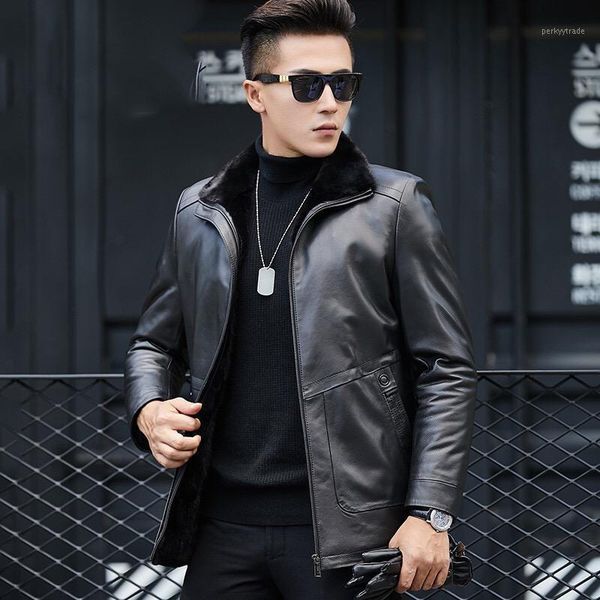men's leather & faux mens coat 100% sheepskin lining natural business men jacket warm h3201, Black
men's leather & faux mens coat 100% sheepskin lining natural business men jacket warm h3201, Black