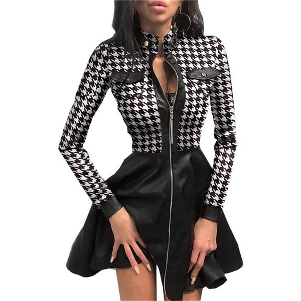 elegant women dresses splicing pu leather one-piece dress stand collar long sleeve zipper pocket plus size slim elastic dresses, Black;gray
elegant women dresses splicing pu leather one-piece dress stand collar long sleeve zipper pocket plus size slim elastic dresses, Black;gray