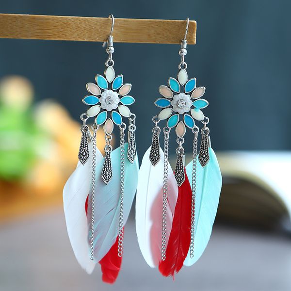 s1840 bohemian fashion jewelry feather earrings feather tassels dangle earrings, Silver
s1840 bohemian fashion jewelry feather earrings feather tassels dangle earrings, Silver