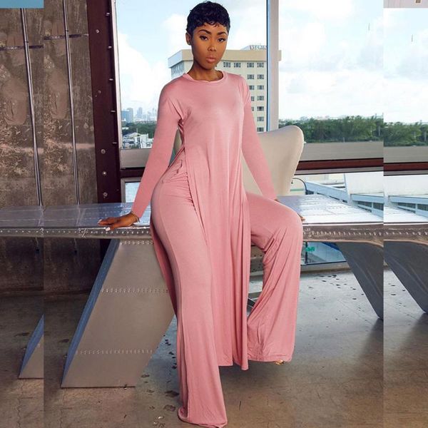 casual solid loose loungewear matching sets for women two piece set side slit long and wide leg pants sporty 2 piece outfits, Gray
casual solid loose loungewear matching sets for women two piece set side slit long and wide leg pants sporty 2 piece outfits, Gray