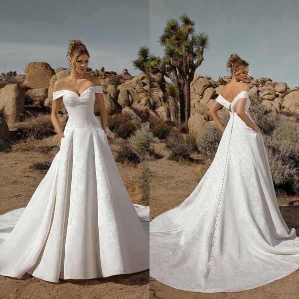 2021 new wedding dresses off shoulder lace appliques bridal gowns custom made button back sweep train designer a-line wedding dress, White
2021 new wedding dresses off shoulder lace appliques bridal gowns custom made button back sweep train designer a-line wedding dress, White