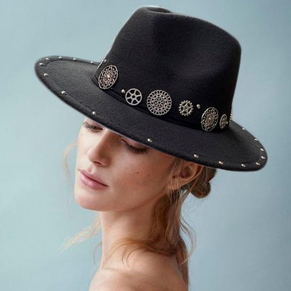 wide brim hats handmade punk fedora hat women men jazz cap winter panama sun cosplay 2 size, Blue;gray
wide brim hats handmade punk fedora hat women men jazz cap winter panama sun cosplay 2 size, Blue;gray
