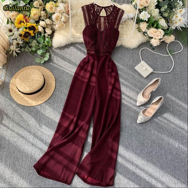 women summer office overalls length jumpsuits women o neck sleeveless patchwork lace hollow out rompers female, Black;white
women summer office overalls length jumpsuits women o neck sleeveless patchwork lace hollow out rompers female, Black;white