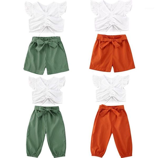 1-5years kid baby girls clothes sets 2pcs ruffles short sleeve white t shirts +plaid/solid shorts/pants1
1-5years kid baby girls clothes sets 2pcs ruffles short sleeve white t shirts +plaid/solid shorts/pants1