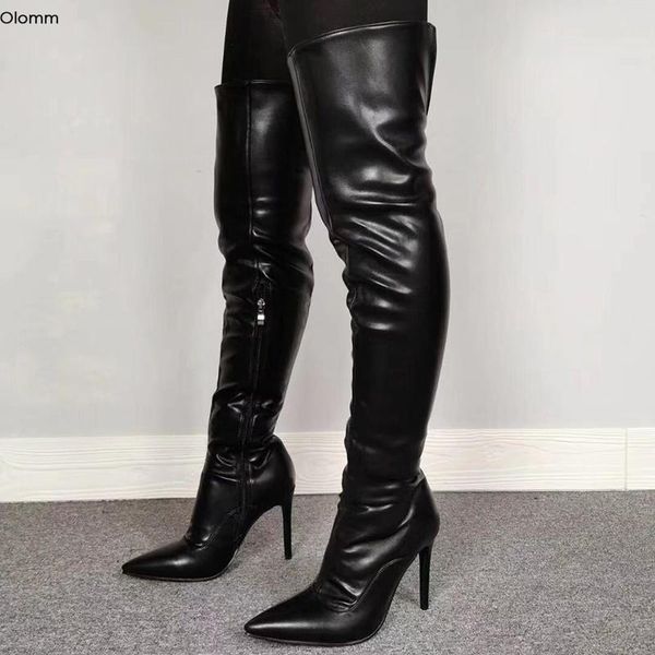 olomm 2020 handmade women thigh high boots stiletto heels boots pointed toe elegant black club shoes women plus us size 5-15
olomm 2020 handmade women thigh high boots stiletto heels boots pointed toe elegant black club shoes women plus us size 5-15