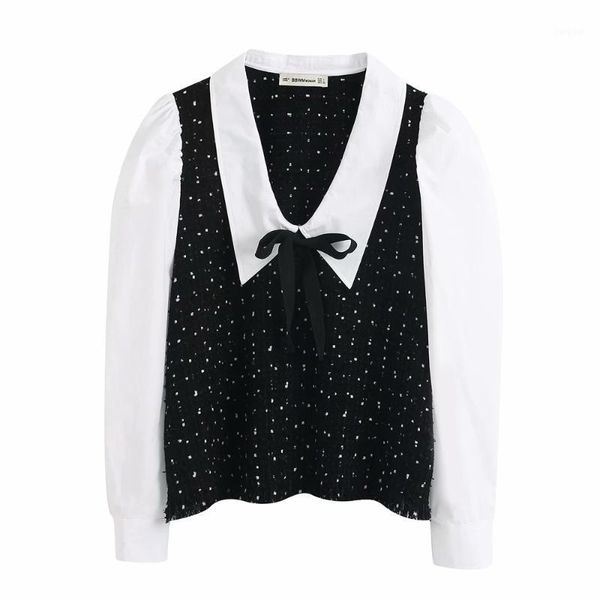 spring 2020 women's new v-shaped color block fabric long sleeve bow twill soft tweed block 083510220641, Black;brown
spring 2020 women's new v-shaped color block fabric long sleeve bow twill soft tweed block 083510220641, Black;brown
