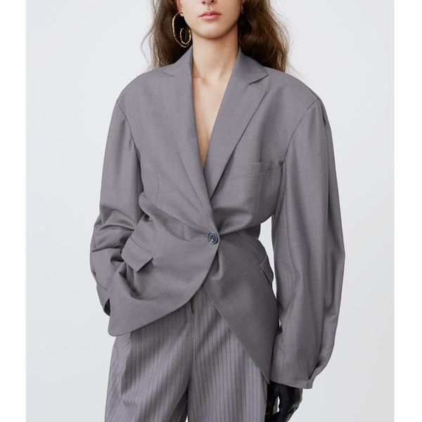women's suits & blazers ael casual blazer loose solid coat single button long sleeve notched ruched female suit spring 2021 overcoat, White;black
women's suits & blazers ael casual blazer loose solid coat single button long sleeve notched ruched female suit spring 2021 overcoat, White;black