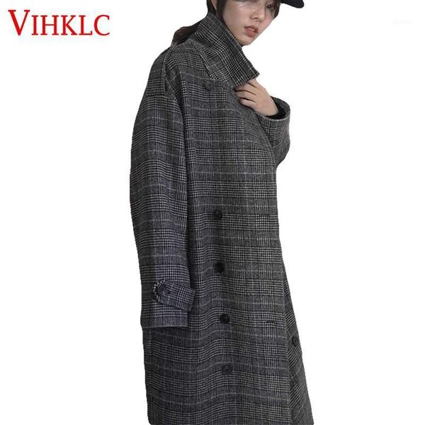 wool woolen coat women 2020 autumn winter new long section lattice straight slim wind double-breasted woolen coat casual x2911, Black 
wool woolen coat women 2020 autumn winter new long section lattice straight slim wind double-breasted woolen coat casual x2911, Black