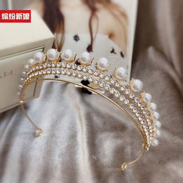 new pearl super flash gold hair band crown modeling bridal headdress wedding banquet accessories, Silver
new pearl super flash gold hair band crown modeling bridal headdress wedding banquet accessories, Silver