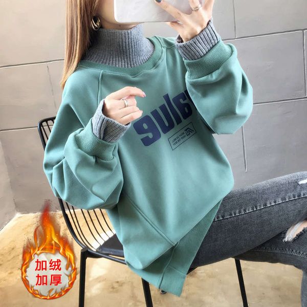 women's high collar velvet sweater 2020 new fashion korean version loose thickened foreign style autumn and winter european coat top, Black
women's high collar velvet sweater 2020 new fashion korean version loose thickened foreign style autumn and winter european coat top, Black