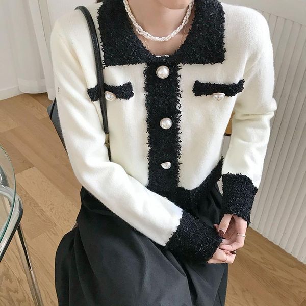 women's knits & tees autumn and winter heavy industry decoration pearl button color matching knitted long sleeve sweater, White
women's knits & tees autumn and winter heavy industry decoration pearl button color matching knitted long sleeve sweater, White