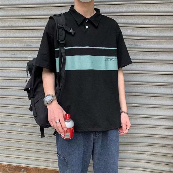 short t-shirt men's korean fashion summer loose lapel polo shirt casual half sleeve clothes, White;black
short t-shirt men's korean fashion summer loose lapel polo shirt casual half sleeve clothes, White;black