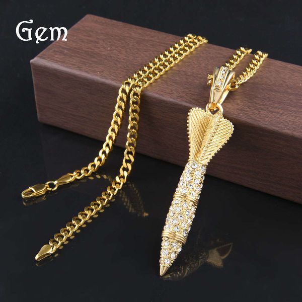 new alloy inlaid diamond rocket pendant heavy industry full diamond dart pendant men's hip hop necklace, Silver
new alloy inlaid diamond rocket pendant heavy industry full diamond dart pendant men's hip hop necklace, Silver