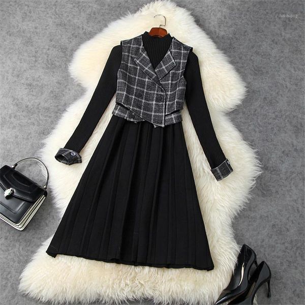 women autumn winter clothes vintage plaid vest and basic knit sweater dress suit black casual robe femme aline party vestidos1, Black;gray
women autumn winter clothes vintage plaid vest and basic knit sweater dress suit black casual robe femme aline party vestidos1, Black;gray