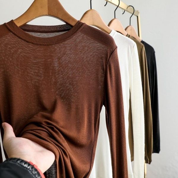 women t-shirt spring 2020 new style with wool tencel stretch slim bottoming shirt round neck long sleeve t-shirt, White
women t-shirt spring 2020 new style with wool tencel stretch slim bottoming shirt round neck long sleeve t-shirt, White