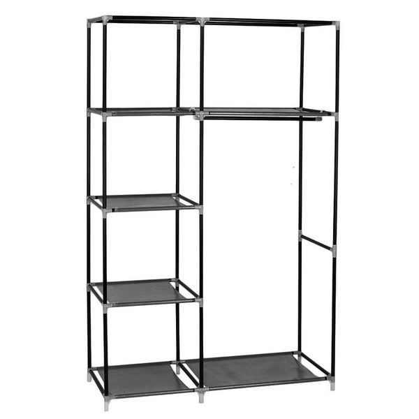 Us Stock 64" Portable Closet Storage Organizer Wardrobe Clothes Rack With Shelves Black