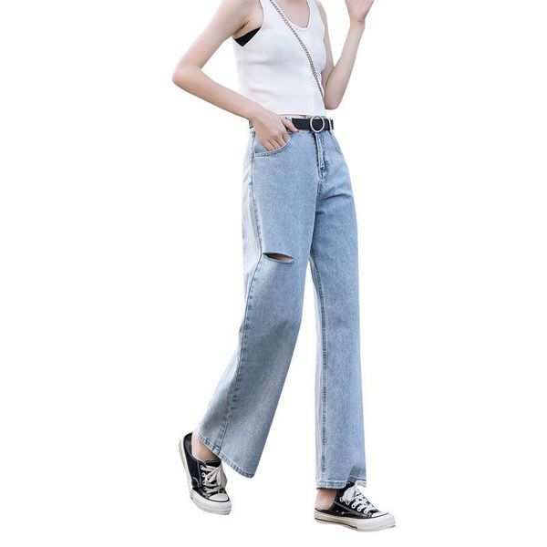 women's jeans women pants high waist wide leg cotton hole 2021 autumer thin loose straight full length for woman, Blue
women's jeans women pants high waist wide leg cotton hole 2021 autumer thin loose straight full length for woman, Blue