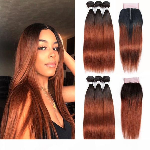 two tone ombre auburn brazilian virgin hair weave 3 bundles with 4x4 lace closure 1b 33 black roots raw human hair extensions pre-colored, Black;brown
two tone ombre auburn brazilian virgin hair weave 3 bundles with 4x4 lace closure 1b 33 black roots raw human hair extensions pre-colored, Black;brown