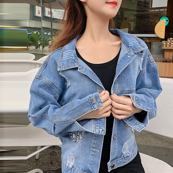 2020 spring new denim jacket women loose beaded diamond hole jean coat autumn long sleeve denim jacket, Black;brown
2020 spring new denim jacket women loose beaded diamond hole jean coat autumn long sleeve denim jacket, Black;brown