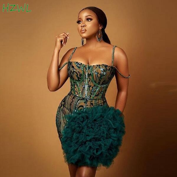 aso ebi african dark green short prom dresses spaghetti plus size ruffles tulle evening gowns zipper back party dress, Black
aso ebi african dark green short prom dresses spaghetti plus size ruffles tulle evening gowns zipper back party dress, Black