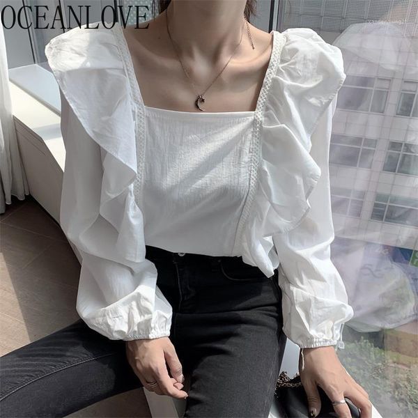 women's blouses & shirts oceanlove spring blusas solid ruffles elegant 2021 square collar blouse women korean fashion 161031, White
women's blouses & shirts oceanlove spring blusas solid ruffles elegant 2021 square collar blouse women korean fashion 161031, White