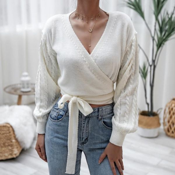 knitted sweater womens cross wrap t shirt casual long sleeve v neck rib knit loose tie up crop top, White;black
knitted sweater womens cross wrap t shirt casual long sleeve v neck rib knit loose tie up crop top, White;black