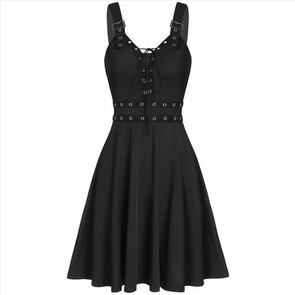 women's gothic punk sleeveless strap sling dress elegant strap backless a-line party strapless strapless dress female, Black;gray
women's gothic punk sleeveless strap sling dress elegant strap backless a-line party strapless strapless dress female, Black;gray