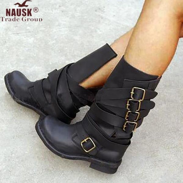 nausk women boots winter warm rock boots for women neutral med heels cool retro belt buckles shoes botas mujer, Black
nausk women boots winter warm rock boots for women neutral med heels cool retro belt buckles shoes botas mujer, Black