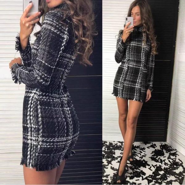 winter turtleneck tweed dress women tassel red plaid mini dress casual korean work office long sleeve vestidos 2021, Black;gray
winter turtleneck tweed dress women tassel red plaid mini dress casual korean work office long sleeve vestidos 2021, Black;gray