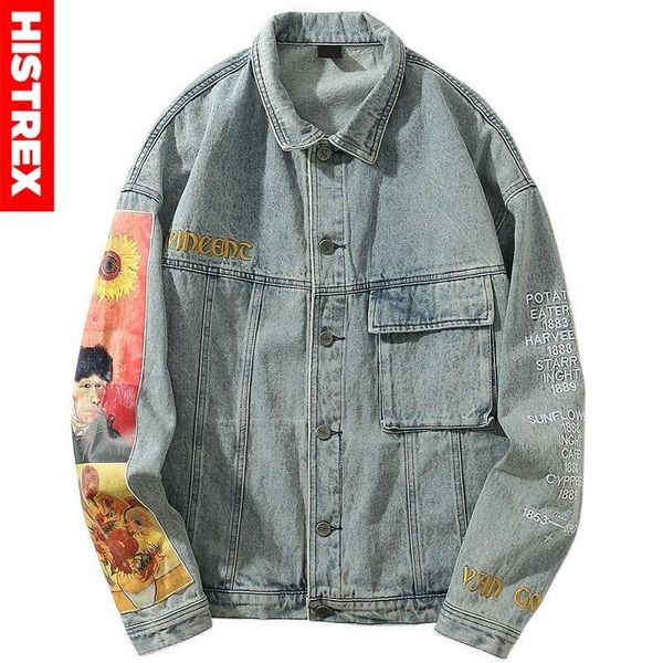 hip hop men denim jackets streetwear vincent van gogh embroidery denim jean bomber jacket coat vintage harajuku loose blue black 201028, Black;brown
hip hop men denim jackets streetwear vincent van gogh embroidery denim jean bomber jacket coat vintage harajuku loose blue black 201028, Black;brown