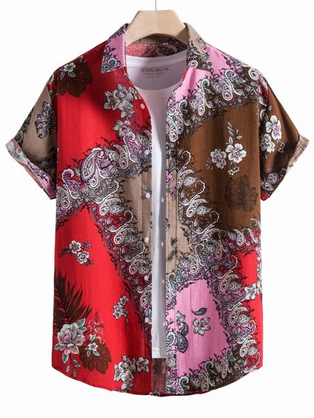 men random paisley & floral print shirt without tee l6jh#, White;black