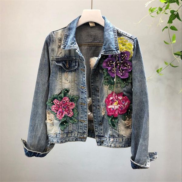women's jackets 2021 autumn women denim jacket three-dimensional flower beading wash vintage jeans coat holes long sleeve casual outerw, Black;brown
women's jackets 2021 autumn women denim jacket three-dimensional flower beading wash vintage jeans coat holes long sleeve casual outerw, Black;brown