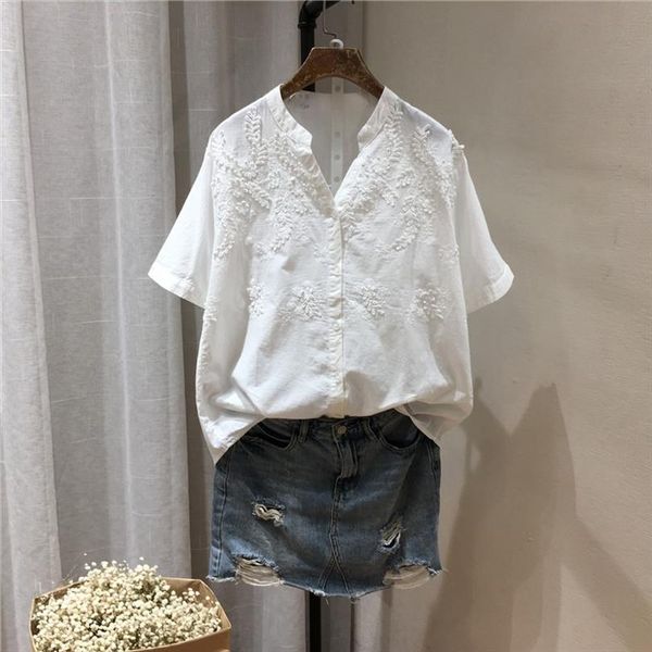 3d flowers stitch wheat v neck short sleeve cotton shirt blouse 2020 summer drop shipping good quality, White
3d flowers stitch wheat v neck short sleeve cotton shirt blouse 2020 summer drop shipping good quality, White