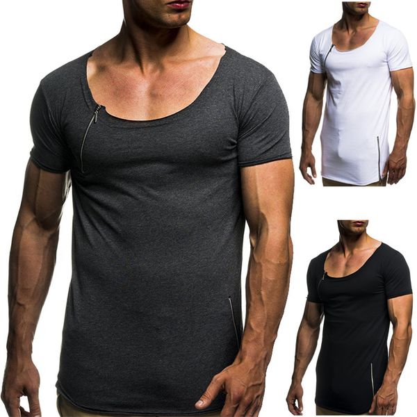 new summer men's fashion style zipper splicing decoration short sleeve round neck t-shirt, White;black
new summer men's fashion style zipper splicing decoration short sleeve round neck t-shirt, White;black